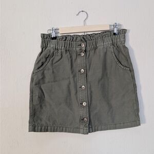 American Eagle Skirt Womens 8 Long Green Button Front Elastic Pockets